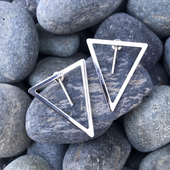 Anthropologie Silver TRIANGLE earrings posts bar - Picture 2 of 6